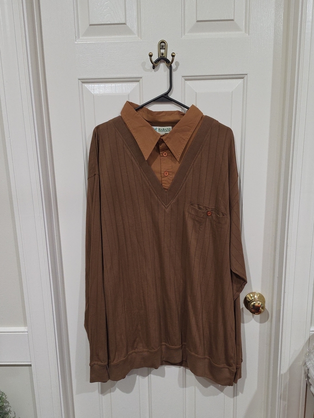 Vintage Haband Layered V-Neck Sweater Shirt Combo - Brown/Tan - Size 4X